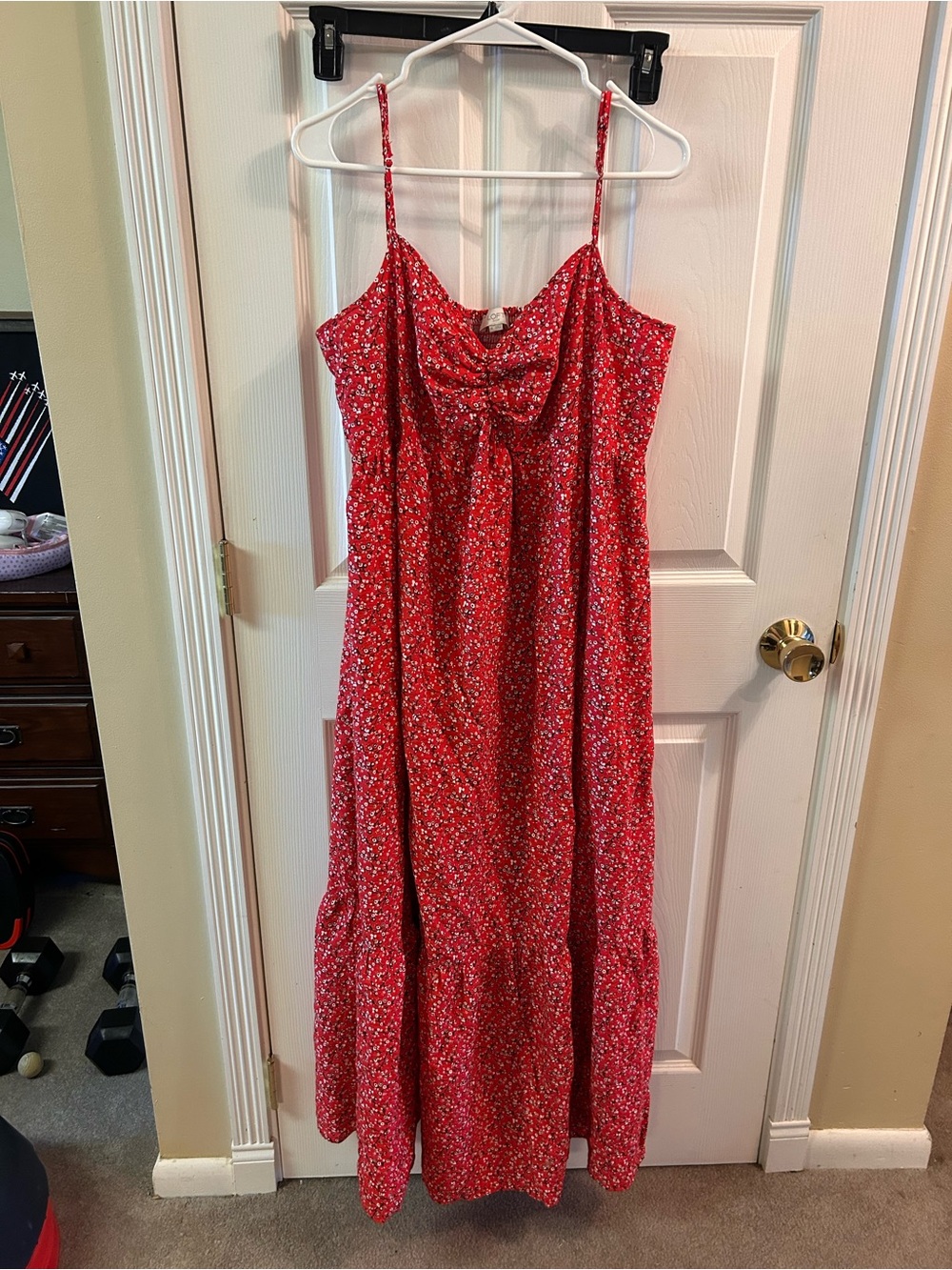 LOFT Red Floral Tie-Front Maxi Dress